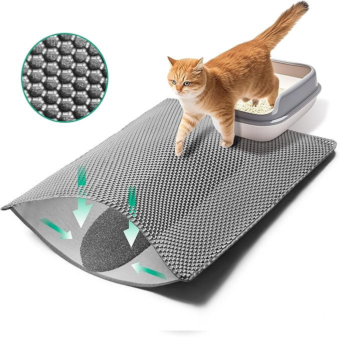 GRELY XL47''X 28'' Extra Large Cat Litter Mat,Double Layer Litter Trapping Mat,Kitty Litter Box Mat,Cats Rug for Pet, Litterbox Mats for Floor,Waterproof Urine Proof,Non-Slip