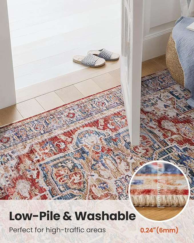 AMADA HOMEFURNISHING 9x12 Washable Area Rug, Low-Profile Large Area Rug with Non-Slip Backing & Durable Edge Binding, Vintage Large Rugs for Living Room, Bedroom & Dinning Room