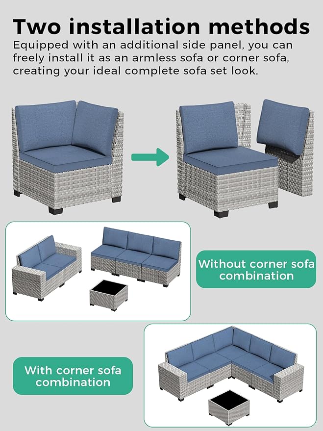 9 Piece Outdoor Wicker Rattan Sectional Sofa Set with Swivel Chairs, 7-Seats Conversation Set with 4" Thickened Cushions & Coffee Table, All-Weather PE Rattan for Garden, Backyard, Porch, Blue