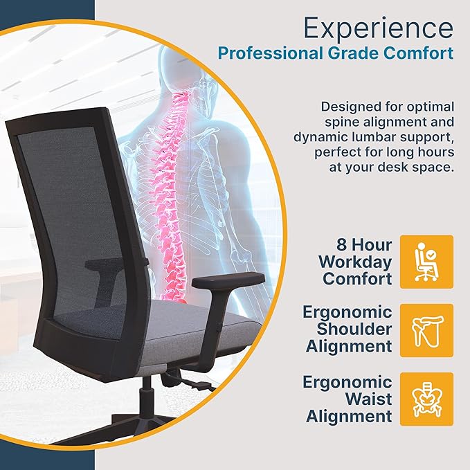 Nexys Home Office Desk Chair, Adjustable Tilt, Height Adjustable Armrests, High Mesh Back Variable Height, Rolling Work Swivel Chairs with Wheels, Comfortable for Long Hours, Lunar | Fabric