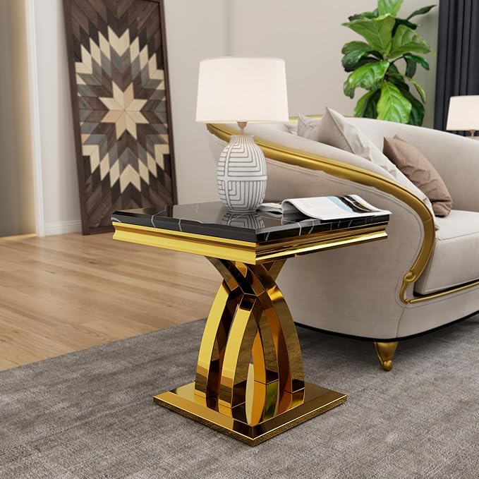 AUZ Black Gold Coffee Table Set of 2, Living Room Table Set with X- Shape Design Polished Stainless Steel Frame