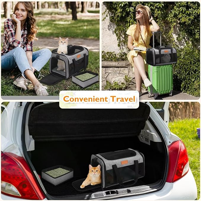 PETUX Pet Carrier Airline Approved - 17"x11"x9.5" Cat Travel Carrier with Litter Box for Small Cats up to 12 lb - Top Open Portable TSA Approved Pet Carrier in Cabin for Travel and Vet Visit - Grey