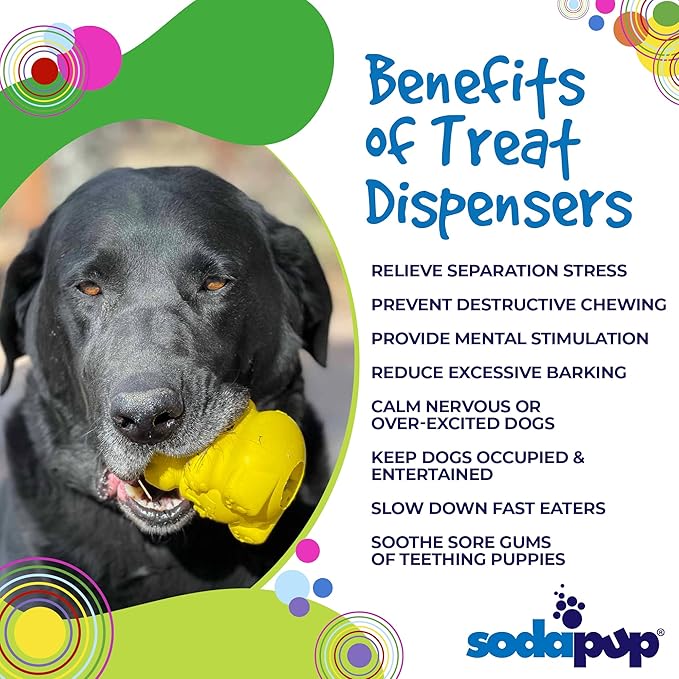 SodaPup Honey Bear – Durable Dog Treat Dispenser & Chew Toy Made in USA from Non-Toxic, Pet Safe, Food Safe Natural Rubber Material for Mental Stimulation, Problem Chewing, Calming Nerves, & More