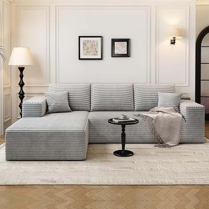 107.5" Cloud Modular Sectional Sofa Couch with L-Shape Chaise,Modern Minimalist Upholstered Couches for Living Room Bedroom,Deep Seat Corner Couch,No Assembly Required (Grey,Left Facing Chaise)