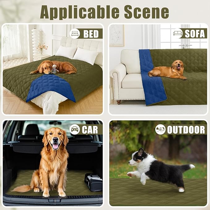 Smiry Waterproof Dog Bed Cover Blanket 82x102, Soft Reversible Pet Blanket, Washable Leakproof Cats Dogs Couch Cover for Sofa, Couch, Furniture, Green/Navy
