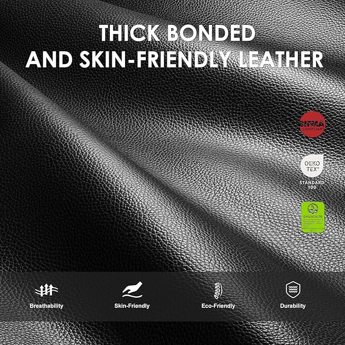 COLAMY Office Chair with Retractable Footrest, Ergonomic High Back Design Executive Computer Desk Chair with Removable Lumbar Pillow, 90-135°Reclining, Thick Bonded Leather, 2 PCs, Black