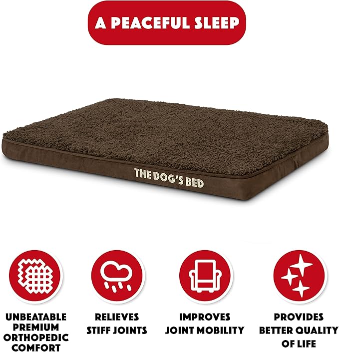 The Dog’s Bed Orthopedic Memory Foam Dog Bed, Small Brown Plush 28x19, Pain Relief for Arthritis, Hip & Elbow Dysplasia, Post Surgery, Lameness, Supportive, Calming, Waterproof Washable Cover