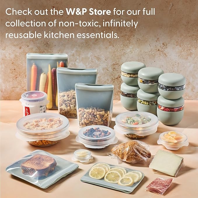 W&P Porter Silicone Reusable Storage Bag, Sandwich (50oz Stand-Up), Mint, Food Storage Container, Microwave and Dishwasher Safe, Easy Cleaning