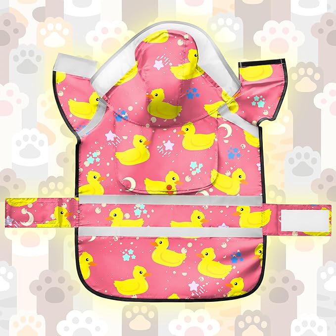 Dog Raincoat, Adjustable Dog Rain Jacket with Clear Hooded Double Layer for Large Medium Small Dogs Puppies, Waterproof Rain Coat Poncho Duck, Pink-L