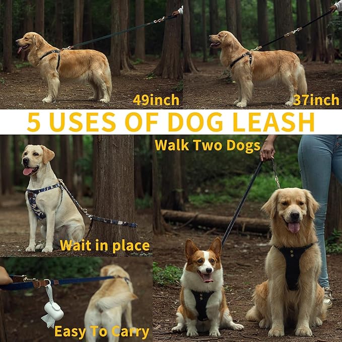 Dog Harness, No Pull Dogs Harness and Multi-Function Leash Set for Medium Dogs Easy Walk Everyday Adjustable Soft Dog Vest Harness Fashionable Dog Accessories Denim Vintage Green-Button-L