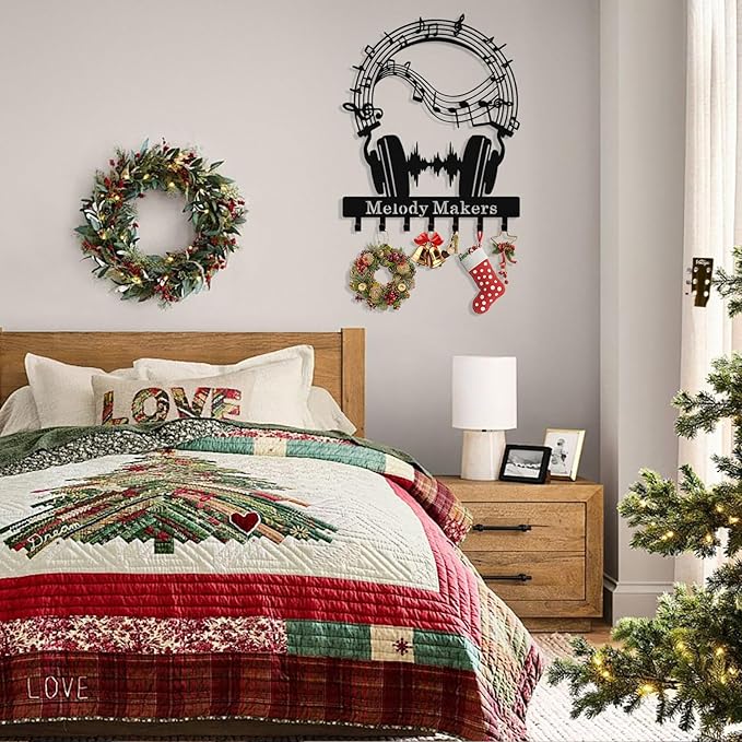 Personalized Key Holder Wall Mount, Custom Metal Music Keys Holder for Wall with Name, Wall Key Hanger Rack with Hooks for Entryway, Front Door, Living Room, Kitchen, Bathroom, Garden