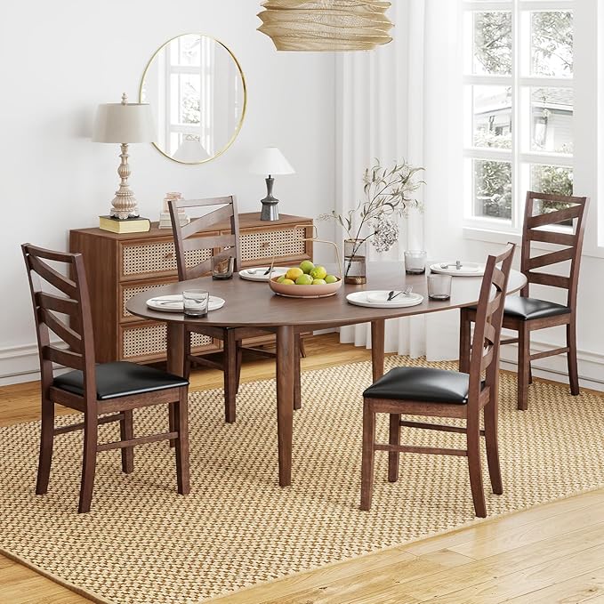 GOFLAME Wooden Dining Chairs Set of 2, PU Leather Upholstered Kitchen Chairs with W-Shaped Hollowed Backrest, Rubber Wood Legs, Armless Side Chairs for Living Room, Dining Room, Restaurant