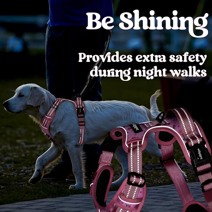 rabbitgoo Dog Harness for Large, No Pull Pet Harness with 3 Buckles, Adjustable Soft Padded Vest with Control Handle, Walking Reflective Pet Vest for Extra Large Dogs, Floral Pink, XL