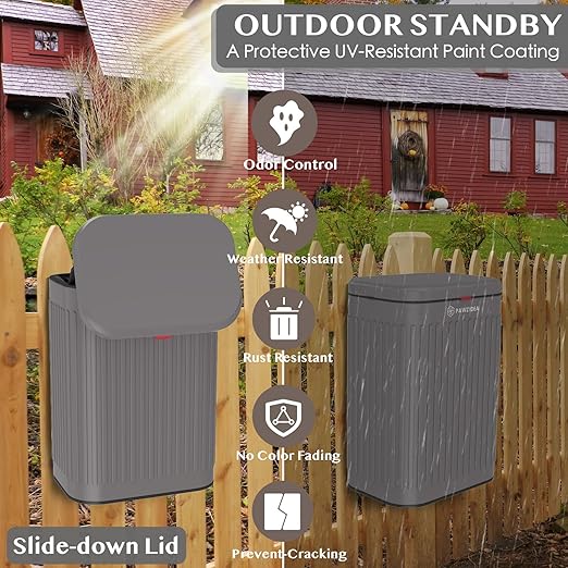 PAWZIDEA Dog Poop Trash Can Outside Wall Mount Odor Control, 2.1 Gallon Small Dog Poop Can Outdoor with Lid No Smell, Hang on Fence, Garbage, Backyard, Dog Waste Can Container, Activated Carbon Filter