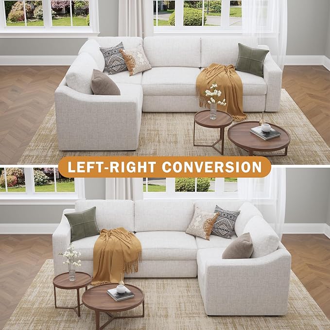 ABCASA 112" Convertible Sectional Sofa, Large L Shaped Couch with Detachable Sofa Cover, Modular Couch for Living Room, Breathable Linen Fabric Corner Sofa for Apartment, Ivory