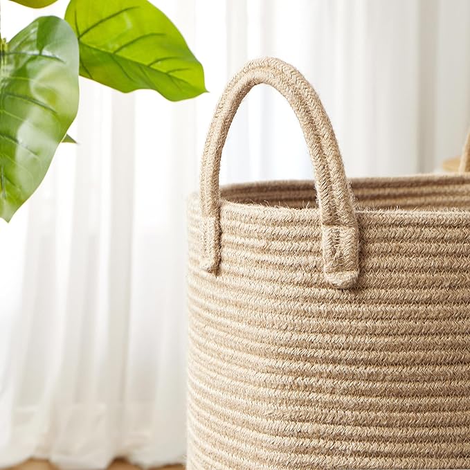 80L Extra Large Jute Woven Hamper Laundry Basket Wicker Rope Clothes Hamper for Baby Nursery Kids Tall Rattan Blanket Basket in Living Room Bedroom