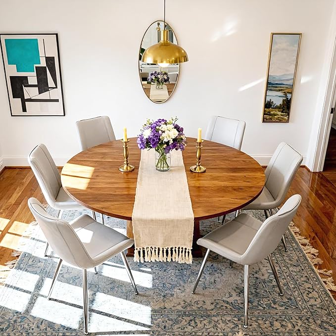 Brage Living Dining Chairs Set of 2, PU Leather Modern Armless Kitchen Dining Room Chairs, Upholstered Accent Side Chairs with Metal Legs (Light Gray)