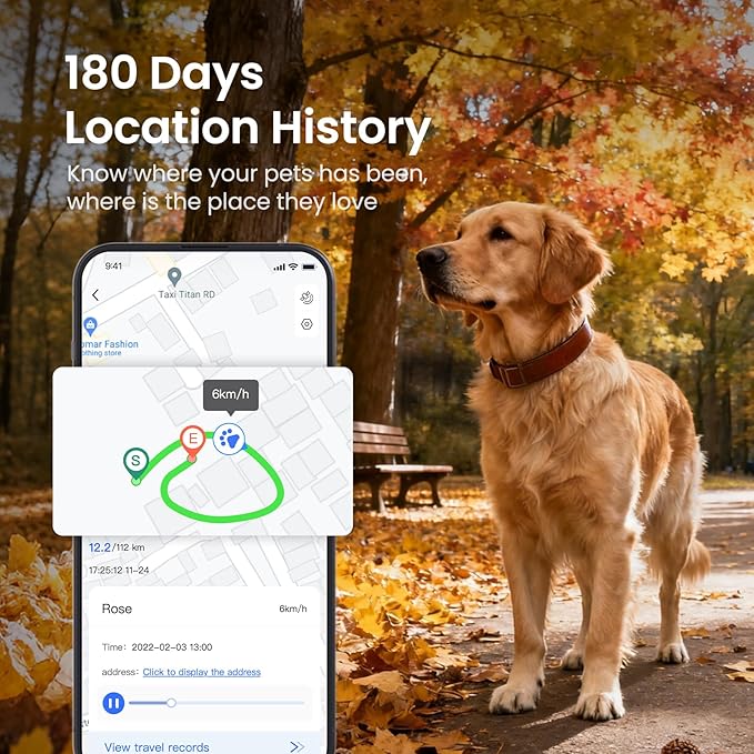 Dog Tracker Cat GPS Tracker Waterproof & Lightweight Mini Tracker Device with Real-Time Location Escape Alerts iOS & Android Fits All Pet Collars