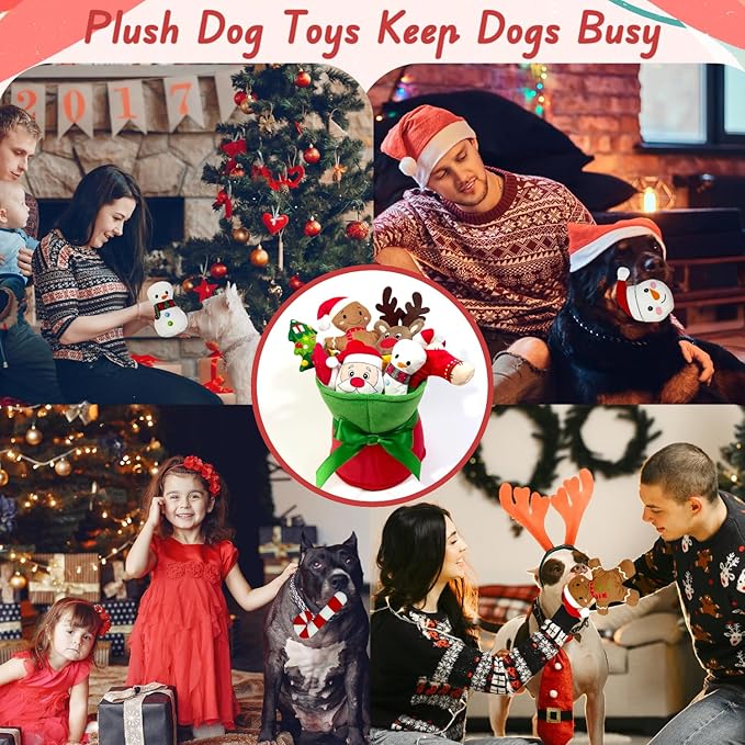 11pcs Set Christmas Dog Toys with Crinkle Flower Toys, Xmas Interactive Plush Dog Toys, Dog Enrichment Chew to Keep Them Busy, Dog Toy for Small Medium Large Puppuy Size
