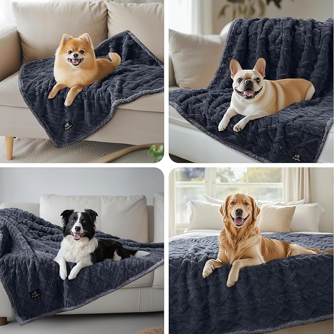 Waterproof Pet Blanket, Liquid Pee Proof Dog Blankets for Sofa Bed Couch, Reversible Sherpa Fleece Furniture Protector Cover for Small Medium Large Dogs Cats,Dark Grey Small(40" x 28")