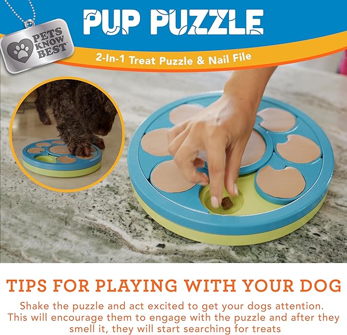 Pets Know Best Pup Puzzle Interactive Dog Nail File Treat Dispensing Toy, Mentally Stimulating Nail Trimmer, Paw Care and Play Toy | Difficulty Level; Easy