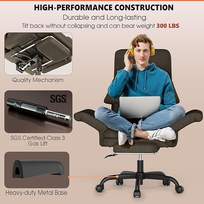 ELABEST C39 Cross Legged Office Chair with Footrest & Convertible Armrests-Pet-Friendly Criss Cross Home Desk Chair, Ergonomic Big and Tall Executive Chair with Lumbar Pillow