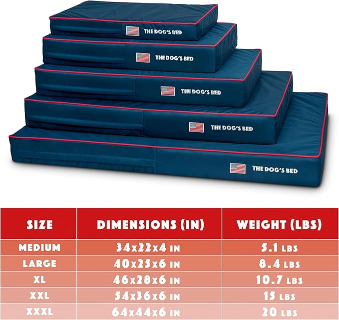 The Dog’s Bed Orthopedic Memory Foam Dog Bed, Medium Blue Oxford with Red Trim USA Flag 34x22, Pain Relief for Arthritis, Hip & Elbow Dysplasia, Post Surgery, Supportive, Calming, Waterproof Washable
