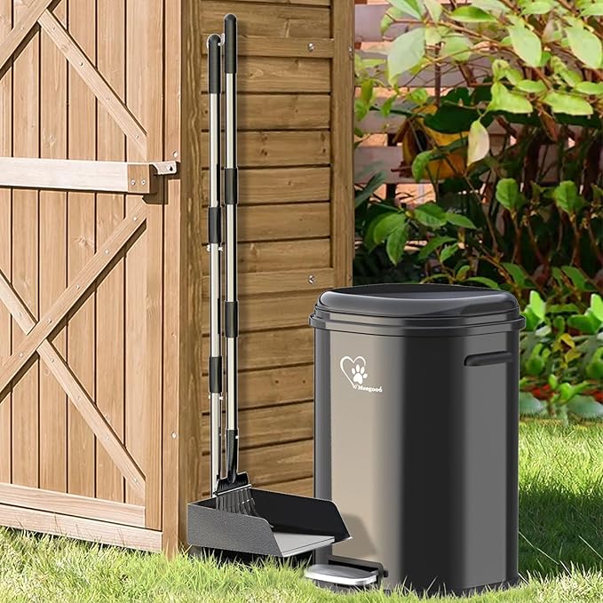 Dog Poop Trash Can Outside, Waste Bin with Lid and Removable Inner,Metal Rake Pooper Scoope,Odor Control for Indoor/Outdoor Dog Waste for Bathroom,Kitchen