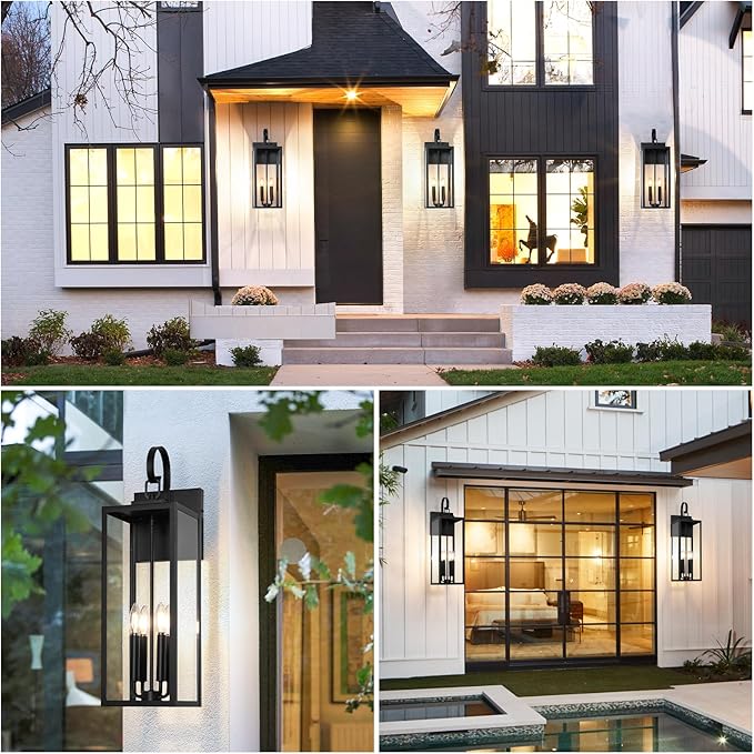 BesLowe 25" Outdoor Wall Light Fixture, 4-Light Extra Large Exterior Lighting Fixture Wall Mount, Waterproof Porch Light Outdoor Wall Sconce Lantern, Outside Light for House Front Door Garage, Black
