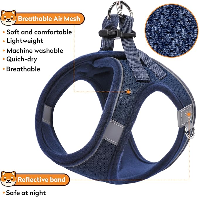 Dog Harness with Leash Set, No-Pull Step-in Reflective Pet Harness with 1 Leash Clips, Adjustable Soft Padded Easy Walk Dog Vest for Small Medium Large Dogs, Cats(Dark Blue, Large)
