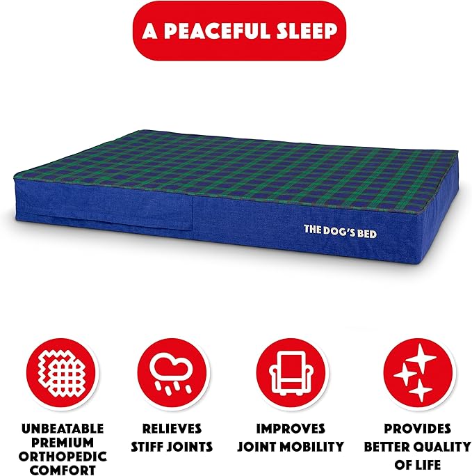 The Dog’s Bed Orthopedic Memory Foam Dog Bed, XXL Black Watch Tartan 54x36 Pain Relief for Arthritis, Hip & Elbow Dysplasia, Post Surgery, Lameness, Supportive, Calming, Waterproof Washable Cover