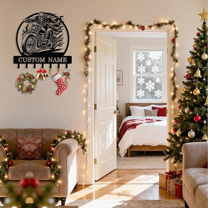 Personalized Key Holder Wall Mount, Custom Motorcycle Metal Keys Holder for Wall with Name, Wall Key Hanger Rack with Hooks for Entryway, Front Door, Living Room, Kitchen, Bathroom, Garden