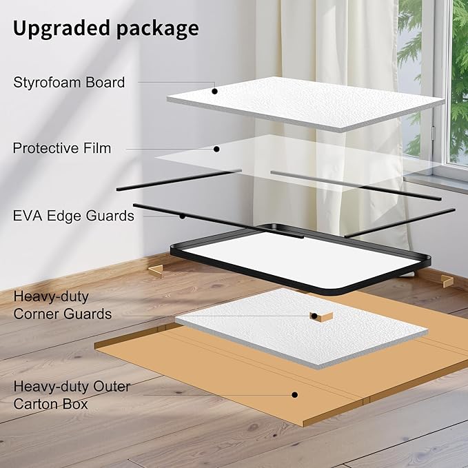 FORBATH 48x36 Inch Bathroom Mirror, Brushed Black Deep Frame Wall Mirror with Rounded Corners, Anti-Rust Tempered Glass for Modern Farmhouse Vanity (Horizontal/Vertical)