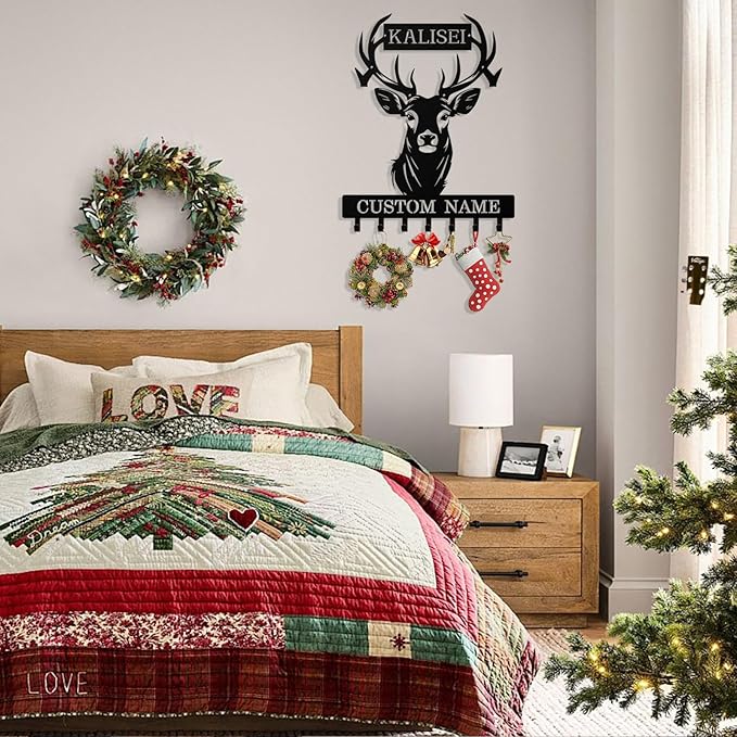 Personalized Deer Head Key Holder Wall Mount, Custom Metal Keys Hanger for Wall with Name, Custom Key Rack Holder with Hooks for Entryway, Front Door, Hallway, Living Room, Kitchen