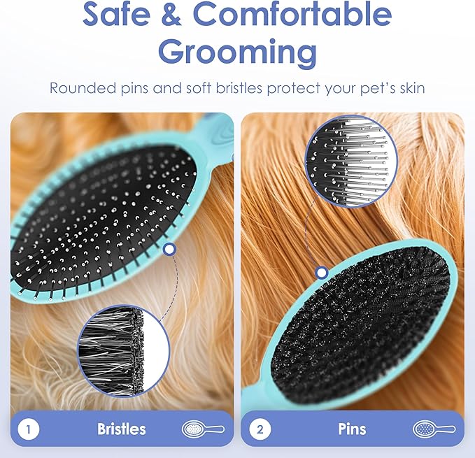 American Kennel Club AKC 2-Sided ProBrush™ – Double-Sided Bristle & Pin Grooming Brush with Complimentary Bath Brush – for Dogs & Cats of All Coat Types