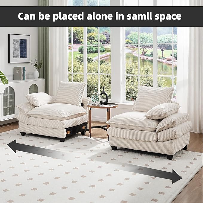 83" Loveseat Sofa, Cloud Couches for Living Room, Comfy Corduroy Couch with Deep Seat, Love Seat Couches for Bedroom, Apartment and Office, Easy Assemble for Small Space (Beige)