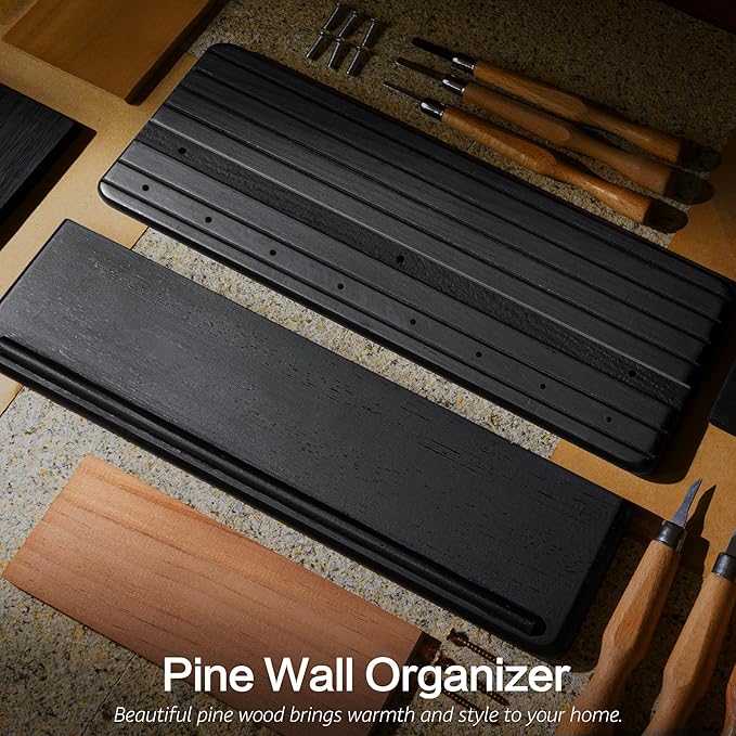 Rebee Vision Farmhouse Key Holder Wall Mount for Room Decor – Modern Key Rack for Wall with 8 Sturdy Hooks & Floating Shelf - House Organization Solution for Aesthetic Spaces(Black)