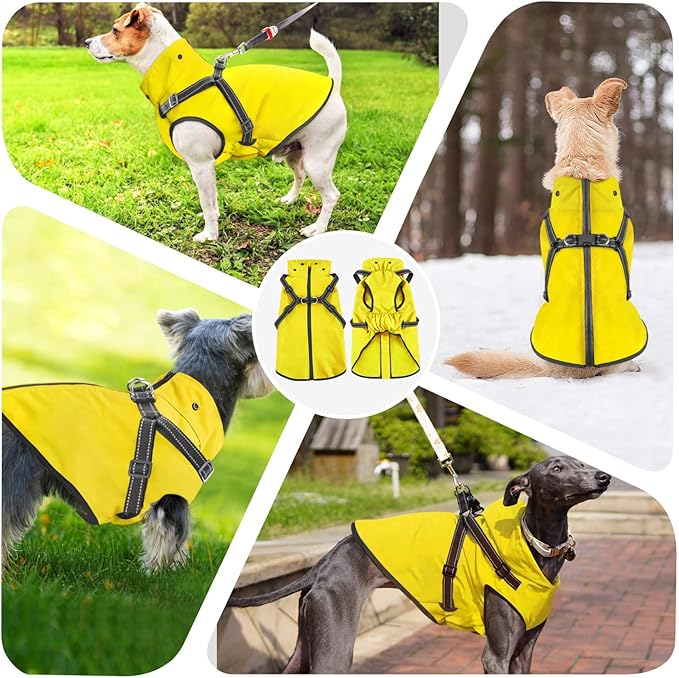 Mosucoirl Dog Raincoat Waterproof Hoodie Reflective Dog Raincoat Hooded Adjustable Rain Jacket for Small Medium Large Dogs Puppies Doggie (Yellow, XL)