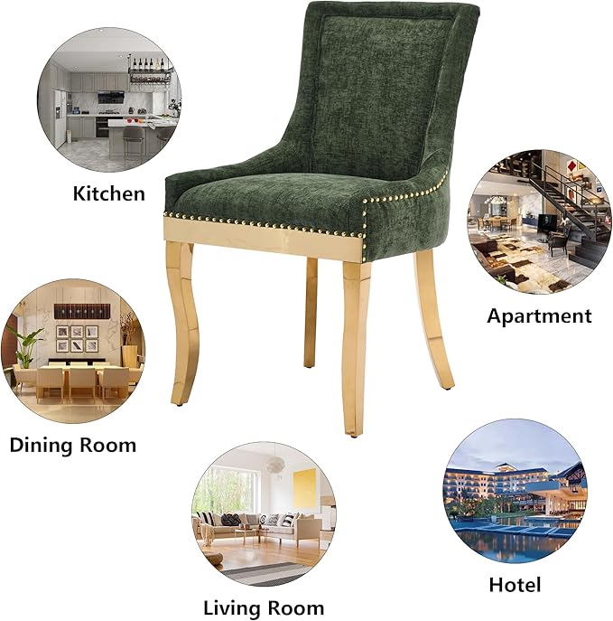 Luxury Fabirc Upholstered Dining Chairs Set of 6,Neutral Chenille Kitchen Room Chair with Nailhead Trim,6 Piece Modern Side Chairs for Dining Room,Living Room,Bar (Olive Green-Gold, Set of 6)