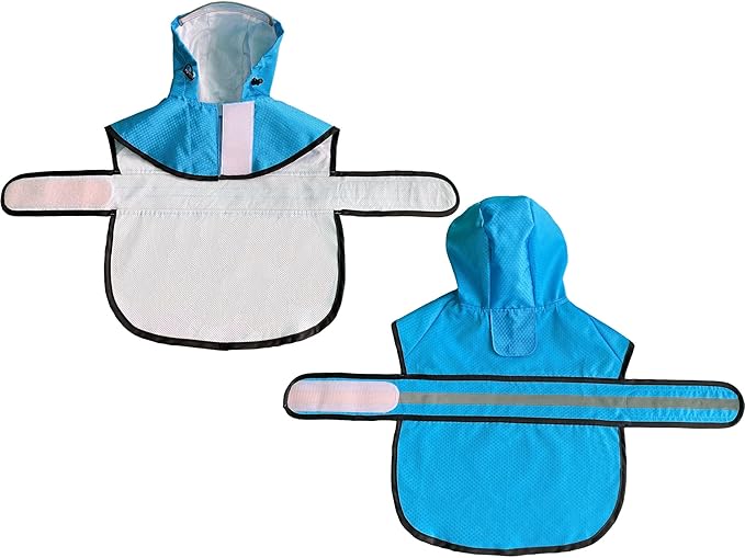 Dog Raincoat Waterproof Reflective Slicker - Lightweight Breathable Hooded Poncho Rain Coat Jacket with Adjustable Belly Strap and Leash Hole for Small Medium Large Dogs (Medium, Blue)