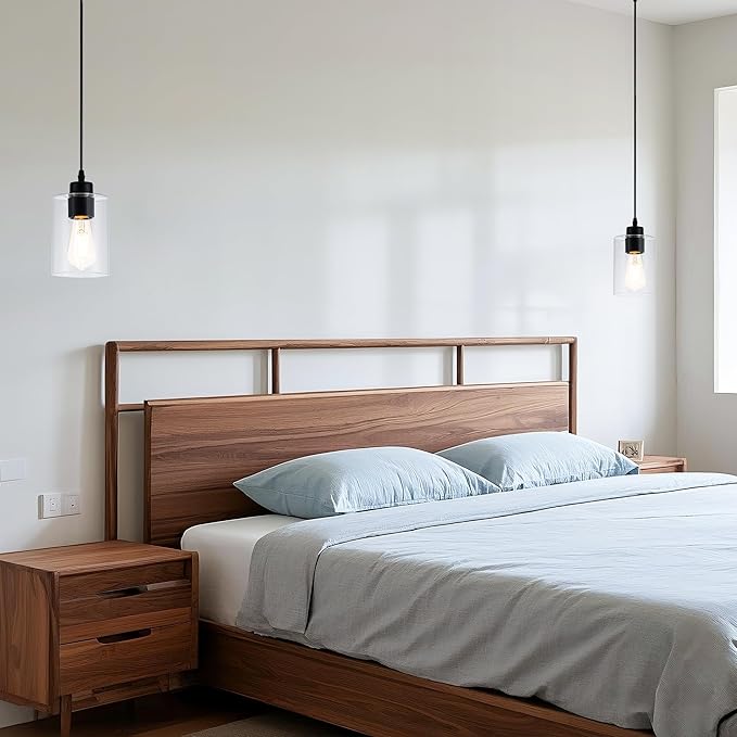 MAYNA 2 Pack Black Pendant Lights Kitchen Island, Mini Pendant Light Fixture with Clear Glass Shade, Adjustable Cord Industrial Farmhouse Hanging Ceiling Lamp for Dining Room, Sink, Bar(Bulb Included)