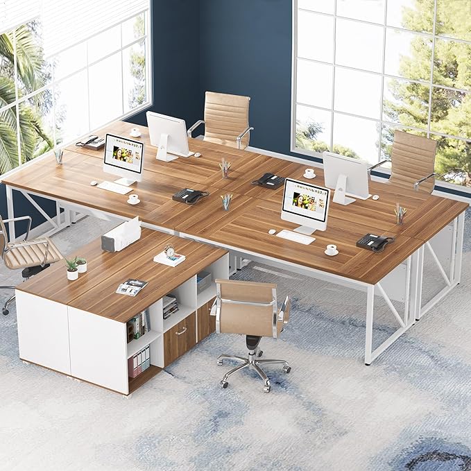 Tribesigns 63 inches Executive Desk and 47" lateral File Cabinet, L-Shaped Computer Desk Home Office Furniture Set with Drawers and Storage Shelves, Office Table with Cabinet (Walnut+White, 63)