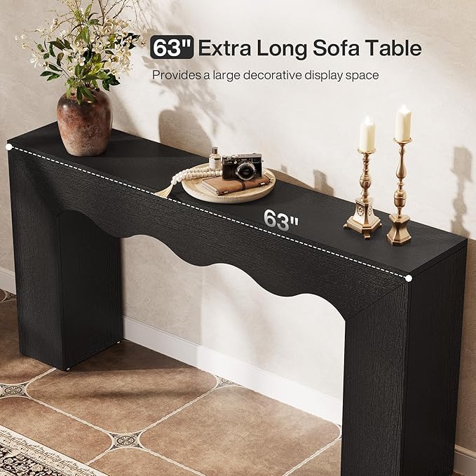 Tribesigns 63" Farmhouse Console Table, Wooden Couch Table Behind Sofa with Storage, Long Entryway Sofa Station, Narrow Console Stand with Base, Hallway Stand for Entryway, Living Room (1, Black)