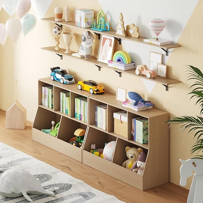 DINZI LVJ Long Wall Shelves, 47.3Inch Wall Mounted Shelves Set of 2, Extra Large Storage Ledges with Sturdy Metal Brackets for Living Room, Bathroom, Bedroom, Kitchen, Natural