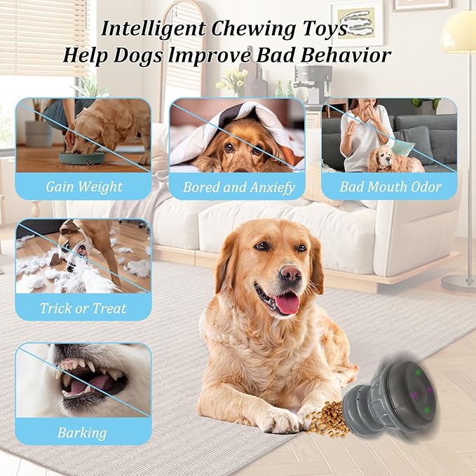 Smart Interactive Dog Chew Toy with Auto-Pause Tech ABS Chew Toys for Dogs, Treat Dispenser for Aggressive Chewers for Small or Medium Dogs