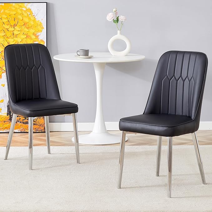 Dining Chairs Set of 2,Modern Dining Chairs, Equipped with PU Leather Backrest Cushions and Metal Legs, Suitable for Restaurants, Kitchens, and Dining Room Chairs