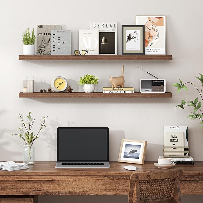 Heimlove Floating Shelves for Wall 40 Inch,Mounted Storage & Display Hanging Shelf with Invisible Brackets,for Bedroom,Living Room,Kitchen,Office,Set of 2,Walnut Color