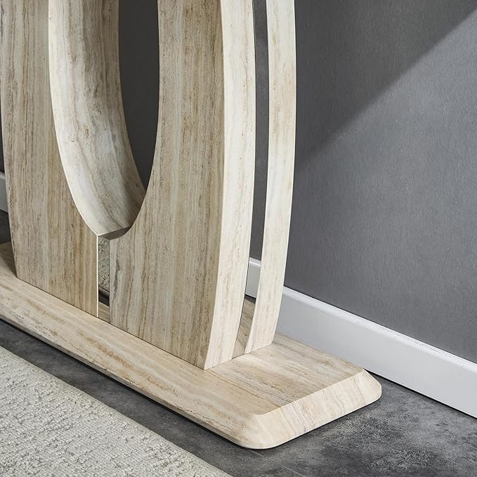 LKTART 55" MDF Console Table for Entryway, Narrow Entryway Table with Faux Mars Marble Pattern, Couch Tables Behind Sofa with U-Shaped Base for Living Room Hallway Foyer, Dark