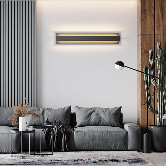 LamQee 31.5 Inch Long Outdoor Wall Lights Modern Exterior Lighting Fixtures, 3000K 24W LED Linear Outdoor Wall Sconce, Contemporary Matte Black Outside Wall Mount Lights for House Garage Porch Patio