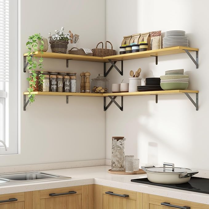 Axeman 32 Inch Floating Shelves | 8 Inch Deep Oak Wall Shelves Set of 2 | 31.5W x 8D Rustic Wood Shelves for Bookshelf Living Room Bedroom Home Office Bathroom